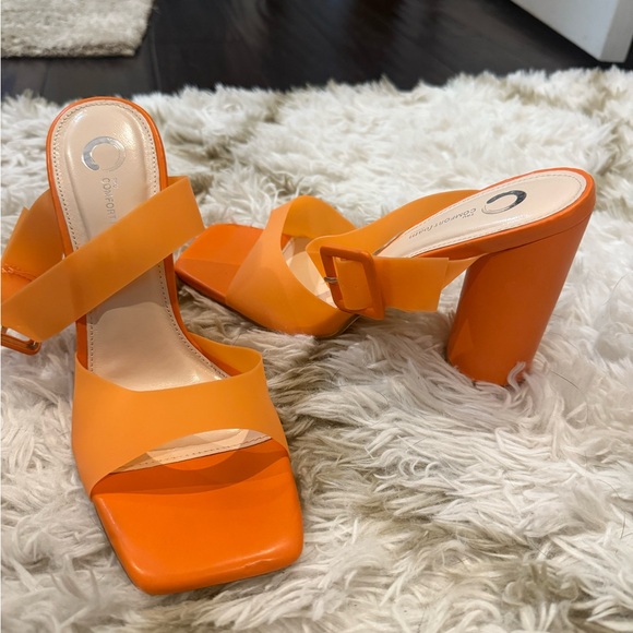 Orange Block Heel Sandals - Picture 1 of 9